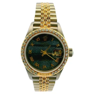 Pre-owned Rolex 69149 18k White & Yellow Gold Pavé Centre Links Diamond Bezel Ferrite Dial