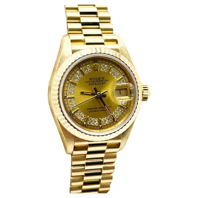 Pre-owned Rolex 69178 Ladies President Datejust Diamond String Dial 18k Yellow Gold