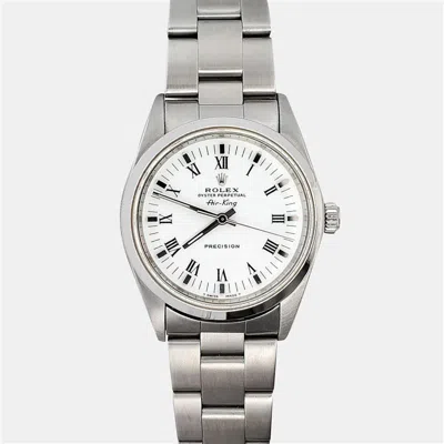 Pre-owned Rolex Air-king 14000 Automatic White Stainless Steel Men's Wristwatch 34 Mm