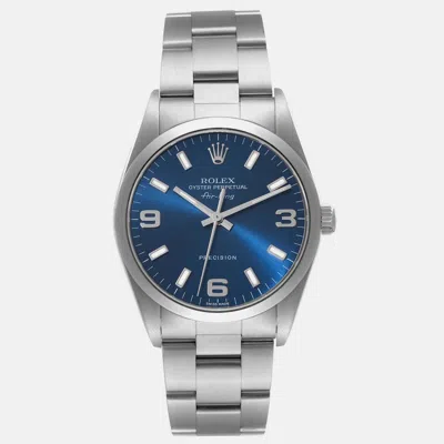 Pre-owned Rolex Air King Blue Dial Smooth Bezel Steel Men's Watch 34 Mm