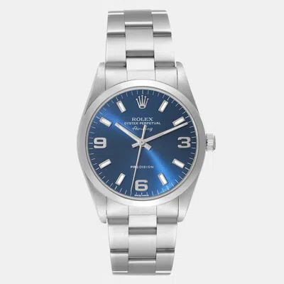 Pre-owned Rolex Air King Blue Dial Smooth Bezel Steel Men's Watch 34 Mm