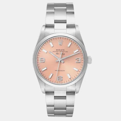 Pre-owned Rolex Air King Salmon Dial Smooth Bezel Steel Mens Watch 14000 In Pink