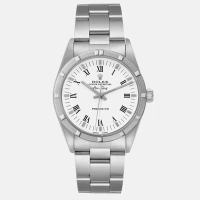 Pre-owned Rolex Air King White Roman Dial Steel Men's Watch 34 Mm