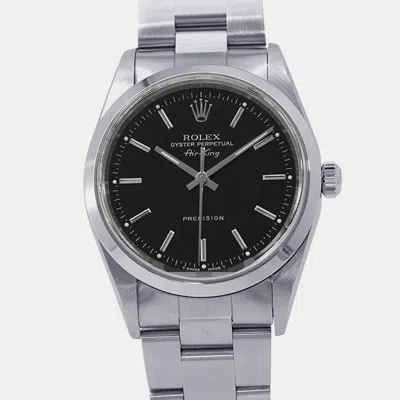 Pre-owned Rolex Air-king 14000 Black Stainless Steel Automatic Men Wristwatch 34 Mm