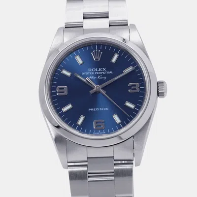 Pre-owned Rolex Air-king 14000 Blue Stainless Steel Automatic Men's Watches 34mm