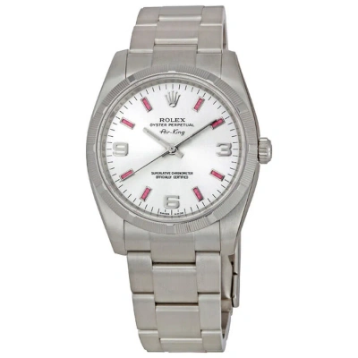 Rolex Airking Silver Arabic Pink Index Dial Engine Turned Bezel Men's Watch 114210sapso In Gray