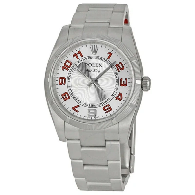 Rolex Airking Silver Concentric Arabic Dial Men's Watch Engine Turned Bezel 114210scoao In Gray