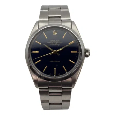 Pre-owned Rolex Air-king Stainless Steel Deep Blue Dial With Gold Hour Markers