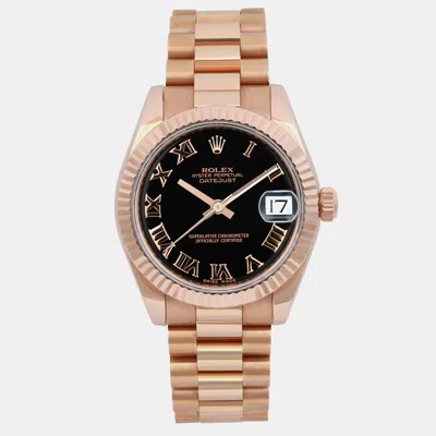 Pre-owned Rolex Black 18k Rose Gold Datejust 178275 Automatic Women's Wristwatch 31 Mm