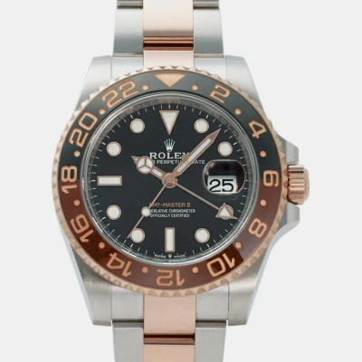 Pre-owned Rolex Black 18k Rose Gold Stainless Steel Gmt-master Ii 126711chnr Automatic Men's Wristwatch 40 Mm
