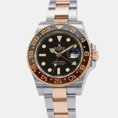 Pre-owned Rolex Black 18k Rose Gold Stainless Steel Gmt-master Ii Automatic Men's Wristwatch 40 Mm