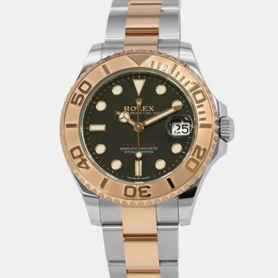 Pre-owned Rolex Black 18k Rose Gold Stainless Steel Yacht-master 268621 Automatic Men's Wristwatch 37mm