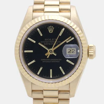 Pre-owned Rolex Black 18k Yellow Gold Datejust 69178 Automatic Women's Wristwatch 26 Mm