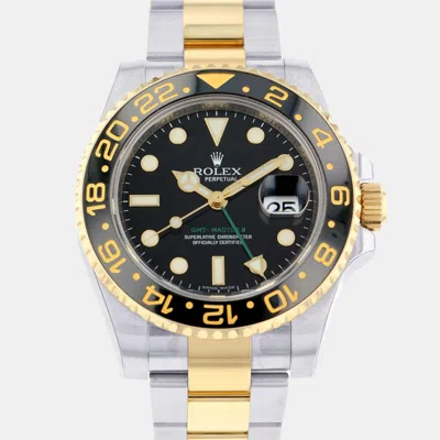 Pre-owned Rolex Black 18k Yellow Gold Stainless Steel Gmt-master Automatic Men's Wristwatch 40 Mm