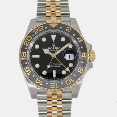 Pre-owned Rolex Black 18k Yellow Gold Stainless Steel Gmt-master Ii Automatic Men's Wristwatch 40 Mm