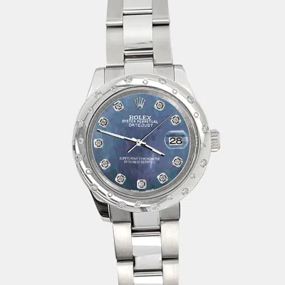 Pre-owned Rolex Black Pearl Dial Domed 24 Diamonds Bezel 178240 Datejust Midsize Wristwatch 31mm