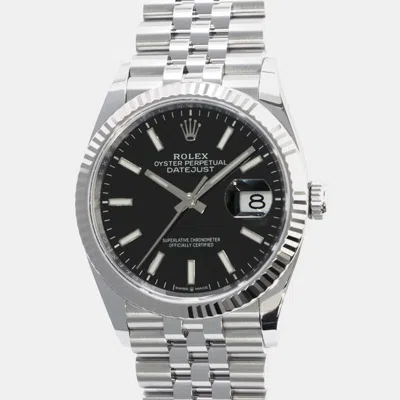 Pre-owned Rolex Black Stainless Steel Datejust 126234 Automatic Men's Wristwatch 36 Mm