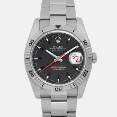 Pre-owned Rolex Black Stainless Steel Datejust Turn-o-graph 116264 Automatic Men's Wristwatch 36 Mm