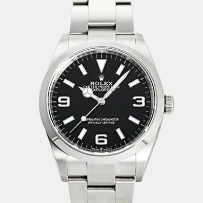 Pre-owned Rolex Black Stainless Steel Explorer 124270 Men's Watch 36mm