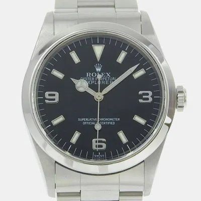Pre-owned Rolex Black Stainless Steel Explorer 14270 Automatic Men's Wristwatch 36 Mm