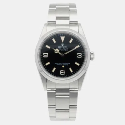 Pre-owned Rolex Black Stainless Steel Explorer 14270 Men's Wristwatch 36mm