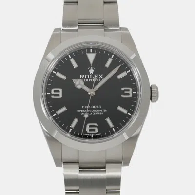 Pre-owned Rolex Black Stainless Steel Explorer 214270 Automatic Men's Wristwatch 39 Mm