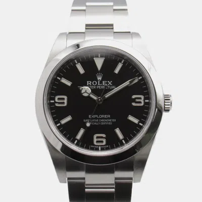 Pre-owned Rolex Black Stainless Steel Explorer 214270 Men's Wristwatch 39 Mm