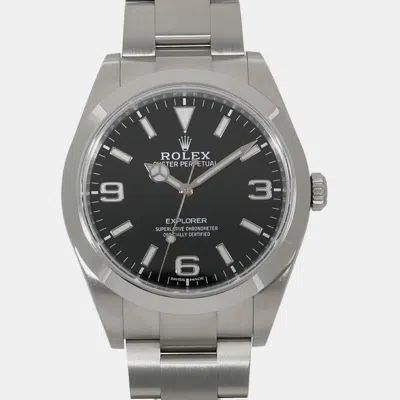 Pre-owned Rolex Black Stainless Steel Explorer 214270 Men's Wristwatch 40mm
