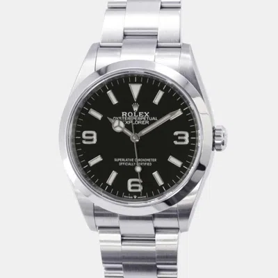Pre-owned Rolex Black Stainless Steel Explorer Automatic Men's Wristwatch 36 Mm