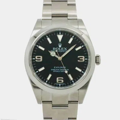 Pre-owned Rolex Black Stainless Steel Explorer I 214270 Automatic Men's Wristwatch 39 Mm