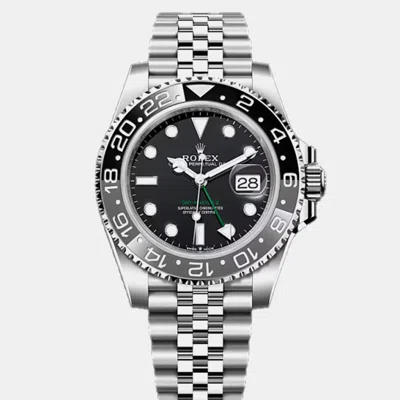 Pre-owned Rolex Black Stainless Steel Gmt Master Ii 126710grnr Men's Wristwatch 40 Mm