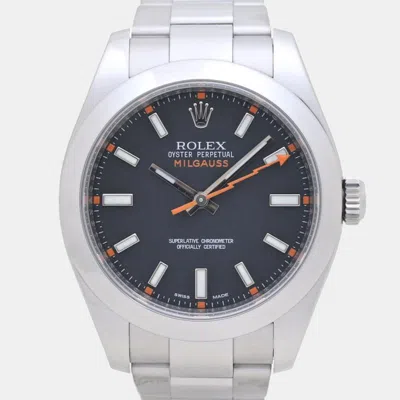 Pre-owned Rolex Black Stainless Steel Milgauss 116400 Automatic Men's Wristwatch 40 Mm