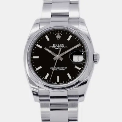 Pre-owned Rolex Black Stainless Steel Oyster Perpetual Automatic Men's Wristwatch 34 Mm