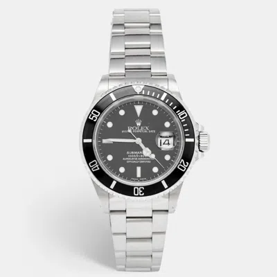 Rolex Black Stainless Steel Submariner 16610 Men's Wristwatch 40 Mm In Silver