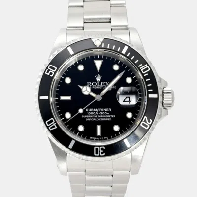 Pre-owned Rolex Black Stainless Steel Submariner Date 16610 Men's Watch 40mm
