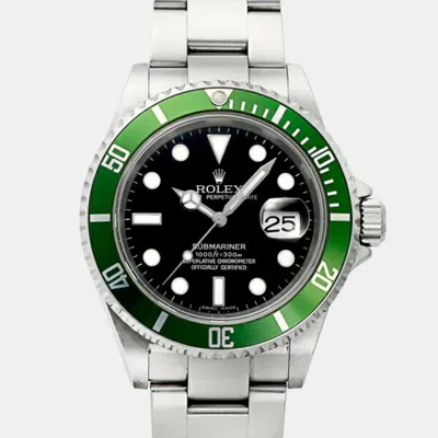 Pre-owned Rolex Black Stainless Steel Submariner Date 16610lv Men's Watch 40 Mm