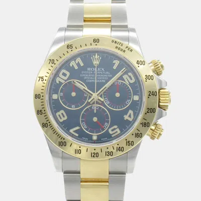Pre-owned Rolex Blue 18k Yellow Gold Stainless Steel Cosmograph Daytona 116523 Automatic Men's Wristwatch 40 Mm