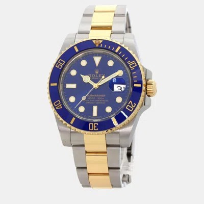Pre-owned Rolex Blue 18k Yellow Gold Stainless Steel Submariner 116613lb Automatic Men's Wristwatch 40 Mm