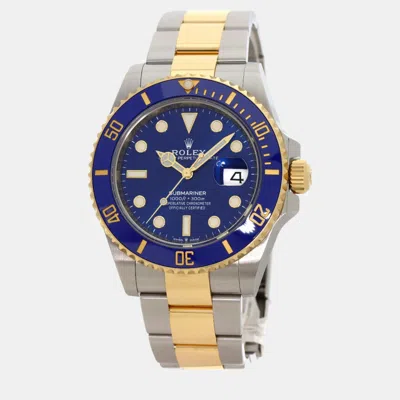 Pre-owned Rolex Blue 18k Yellow Gold Stainless Steel Submariner 126613lb Automatic Men's Wristwatch 41 Mm