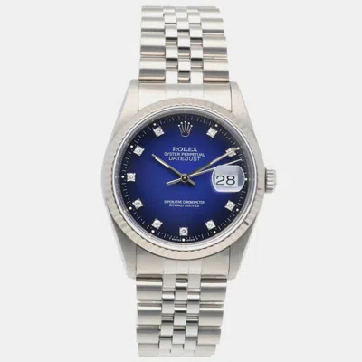 Pre-owned Rolex Blue Gradient Stainless Steel And Diamond Oyster Perpetual Datejust 16234g Men's Wristwatch 36 Mm