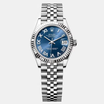 Pre-owned Rolex Blue Roman Stainless Steel Datejust Automatic Women's Wristwatch 31 Mm