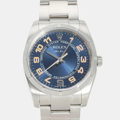 Pre-owned Rolex Blue Stainless Steek Air King Concentric 114210 Men's Watch 34mm