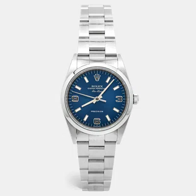 Pre-owned Rolex Blue Stainless Steel Air King 14000m Women's Wristwatch 36 Mm