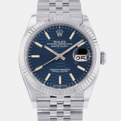 Pre-owned Rolex Blue Stainless Steel Datejust 126234 Automatic Men's Wristwatch 36 Mm
