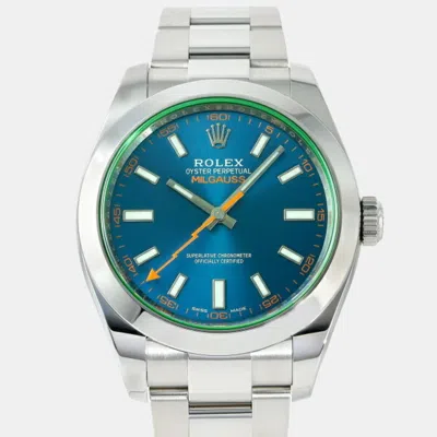 Pre-owned Rolex Blue Stainless Steel Milgauss 116400gv Men's Watch 40mm