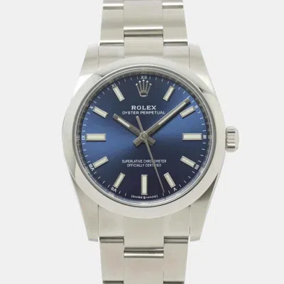 Pre-owned Rolex Blue Stainless Steel Oyster Perpetual 124200 Automatic Men's Wristwatch 33 Mm
