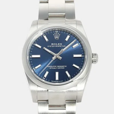 Pre-owned Rolex Blue Stainless Steel Oyster Perpetual 124200 Men's Watch 34mm