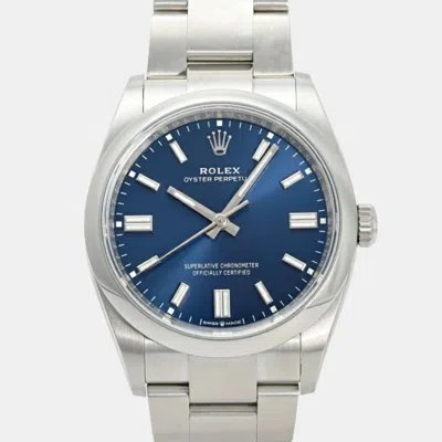 Pre-owned Rolex Blue Stainless Steel Oyster Perpetual 126000 Men's Watch 36mm