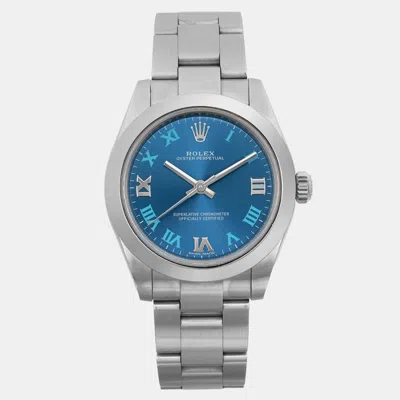 Pre-owned Rolex Blue Stainless Steel Oyster Perpetual 177200 Automatic Women's Wristwatch 31 Mm