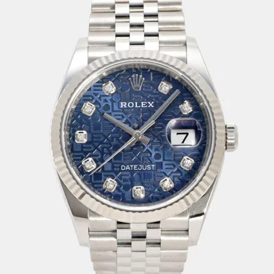 Pre-owned Rolex Blue White Gold Stainless Steel Datejust 126234g Men's Watch 36mm